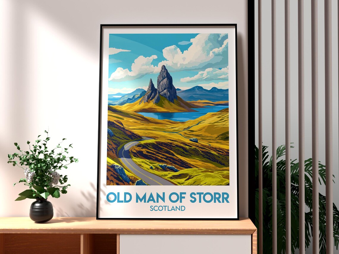 Old Man Of Storr Scotland Isle Of Skye Rock Illustration Art Poster - Image 3