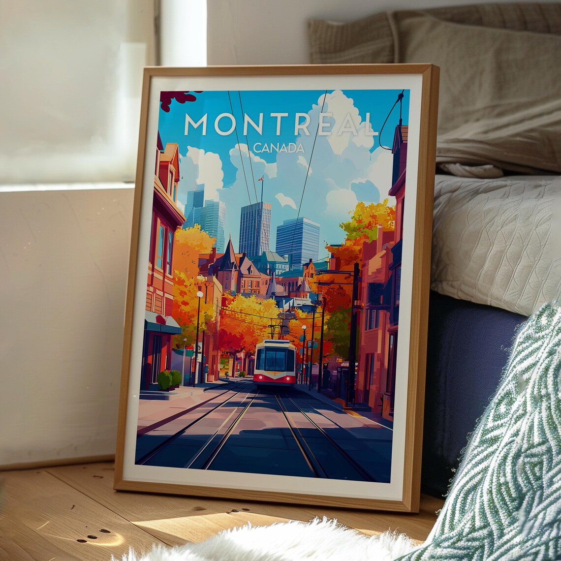 Montreal Canada Autumn Tram Street City Skyline Vintage Travel Poster - Image 3