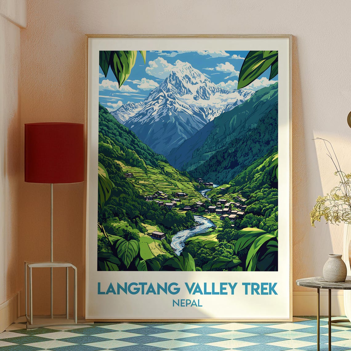 Langtang Valley Trek Nepal Himalayan Snow Peaks Vintage Travel Poster - Image 2