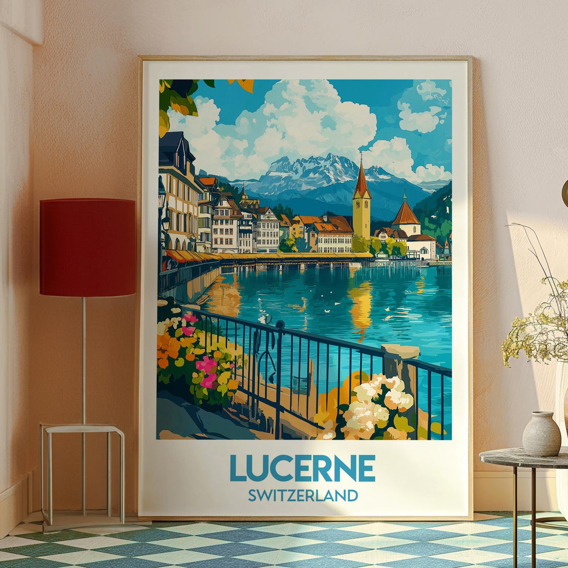 Lucerne Switzerland Lake Mountainside Old Town Cityscape Travel Poster - Image 2