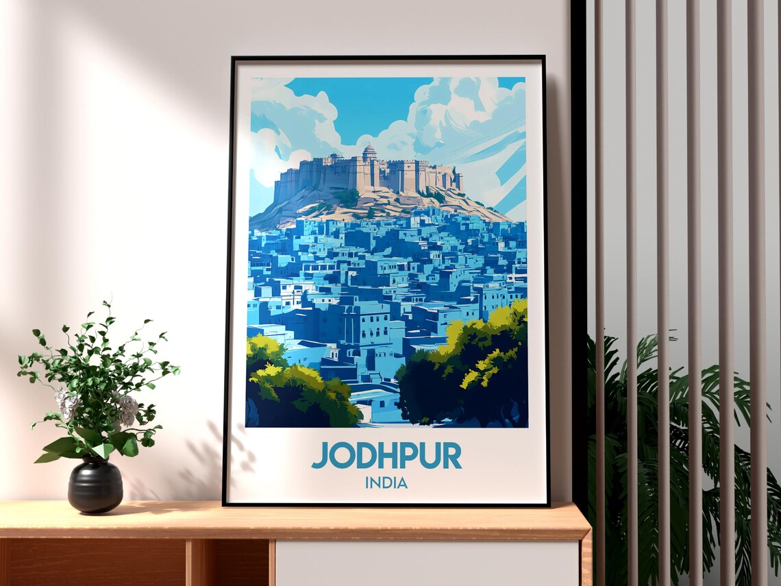 Jodhpur India Blue City Mehrangarh Fort Vintage Travel Art Poster