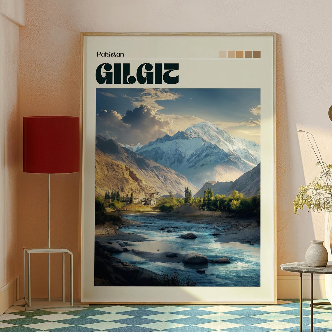 Gilgit Pakistan Mountain Valley River Snow Peaks Travel Poster - Image 2