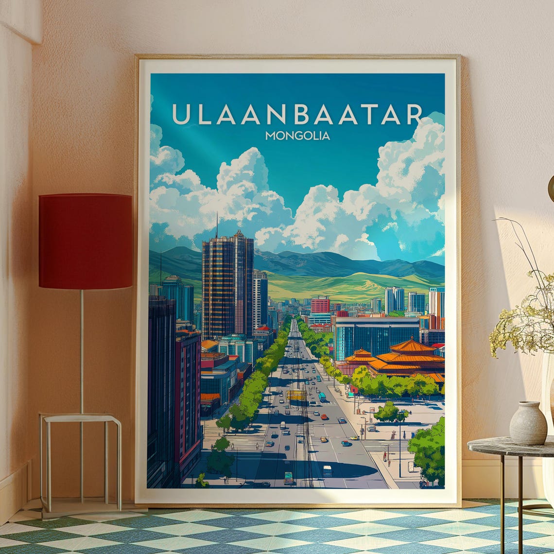 Ulaanbaatar Mongolia City Boulevard Mountain Skyline Travel Poster - Image 2
