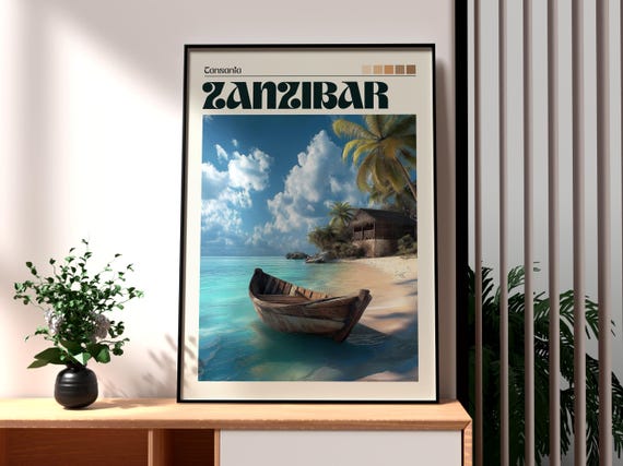 Zanzibar Travel Print Tanzania Wall Art Beach Poster Africa