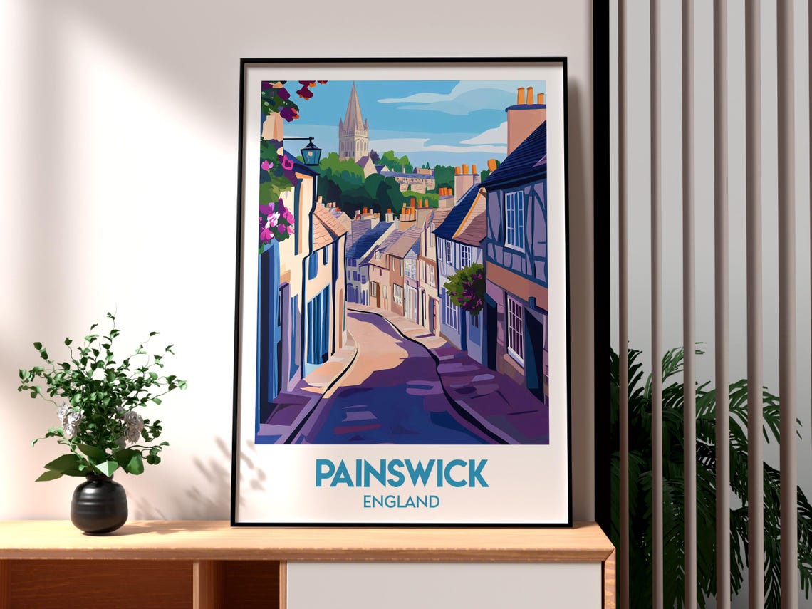 Painswick England Cotswolds Hillside Street Vintage Travel Poster
