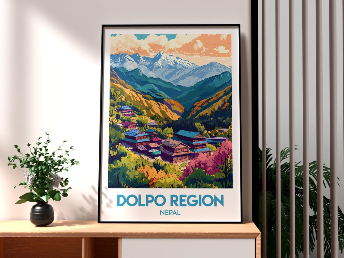 Dolpo Region Nepal Himalayan Mountain Village Sunset Travel Poster