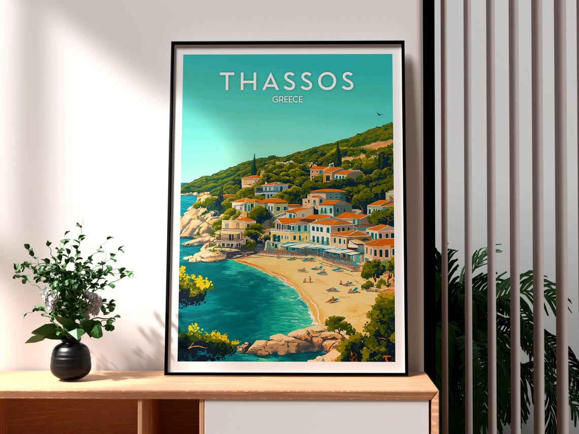 Thassos Greece Island Coastal Village Beach Summer Travel Poster