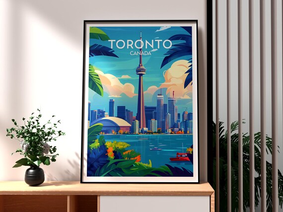Toronto Canada CN Tower City Skyline Harbor Night Vintage Travel Poster
