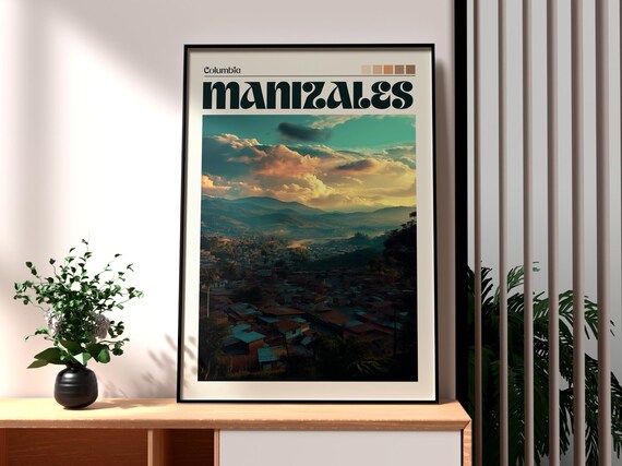 Manizales Colombia Mountain City Sunset Valley View Art Poster