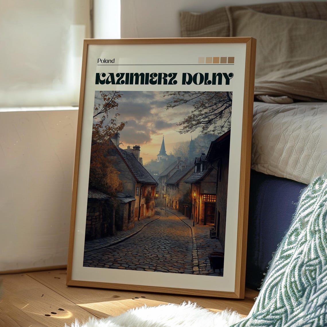 Kazimierz Dolny Poland Cobblestone Street Dusk Vintage Poster - Image 3