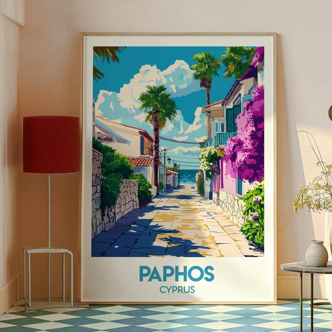 Paphos Cyprus Mediterranean Lane Palm Trees Sea Breeze Travel Poster - Image 2