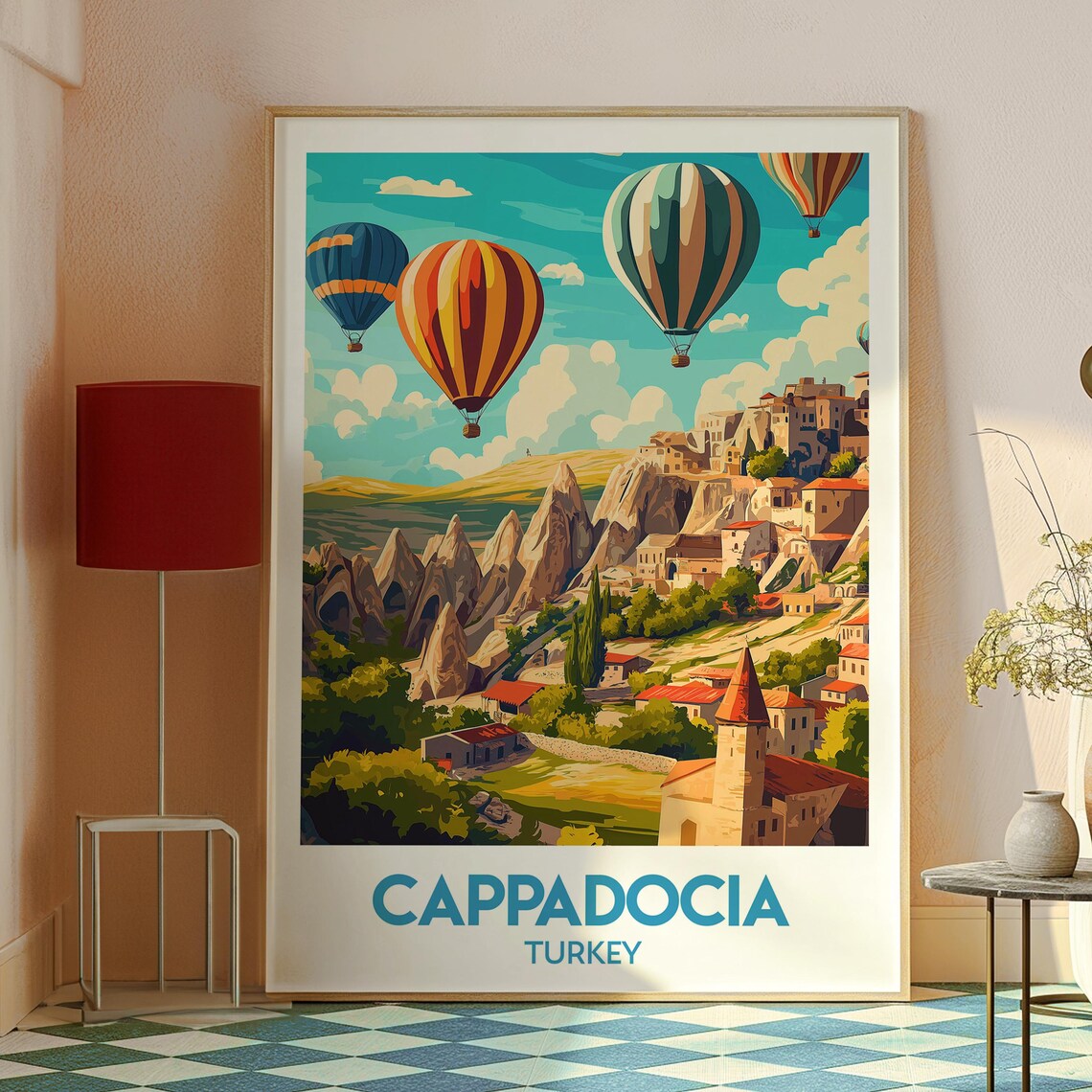 Cappadocia Turkey Balloon Valley Village Church View Travel Poster - Image 2