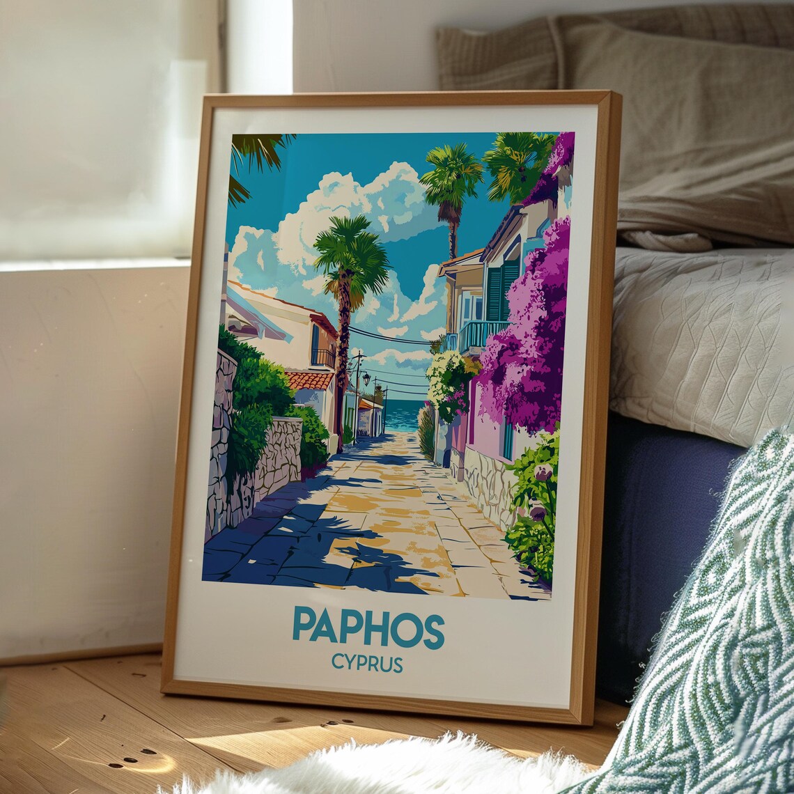 Paphos Cyprus Mediterranean Lane Palm Trees Sea Breeze Travel Poster - Image 3