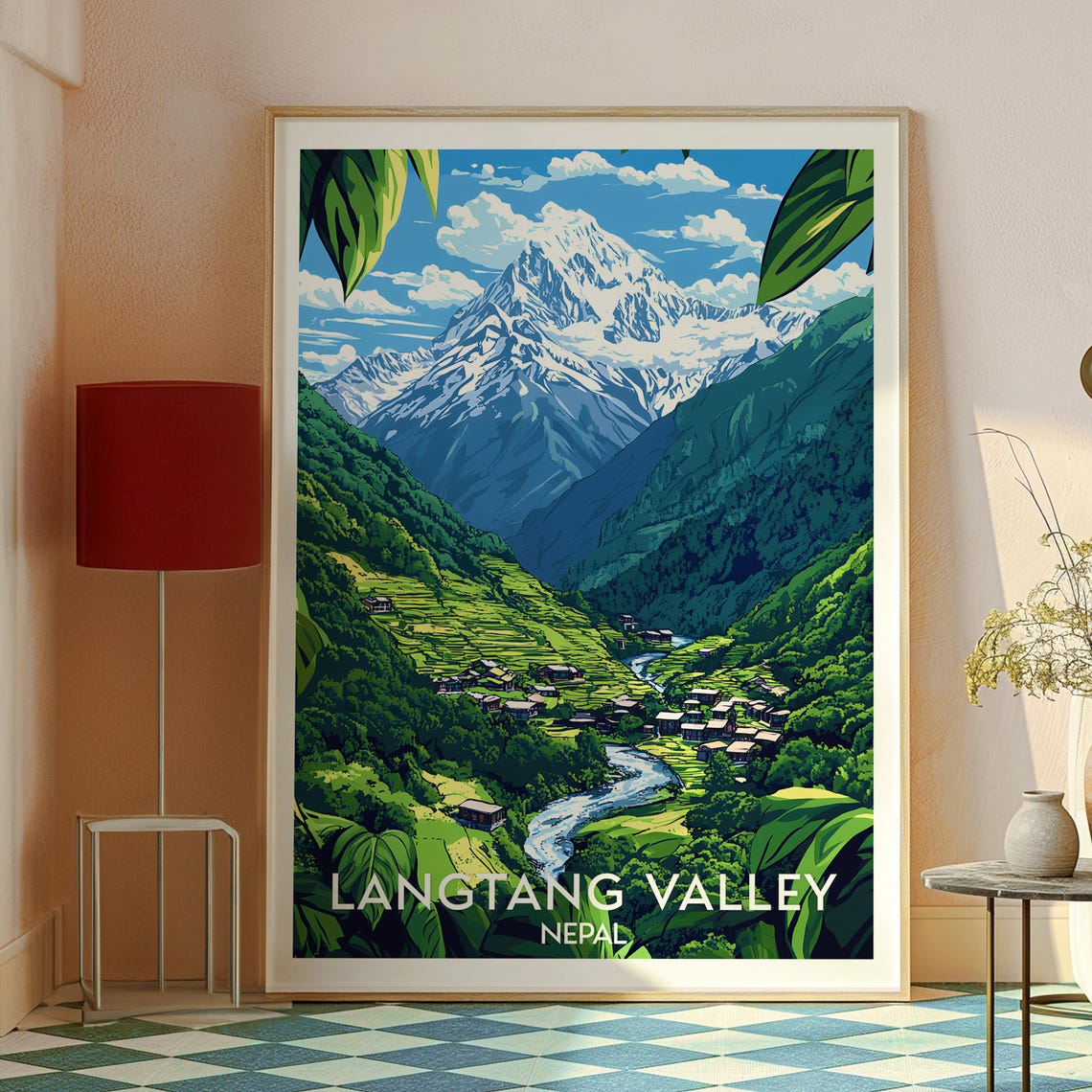 Langtang Valley Nepal Snow Peak Mountain Village Travel Poster - Image 2