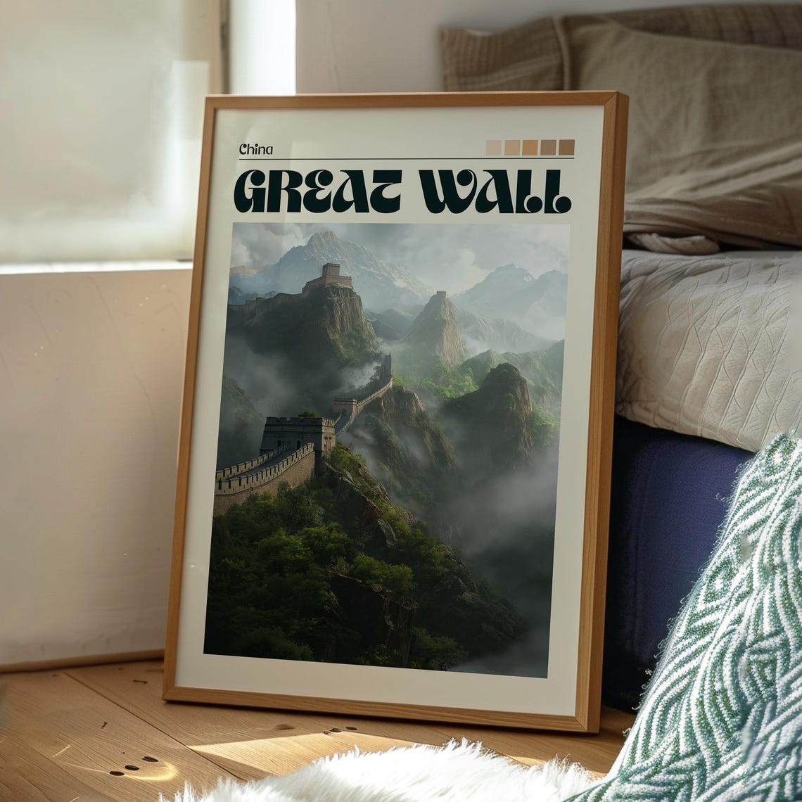 Great Wall Of China Misty Mountain Sunset Landmark Travel Poster - Image 3