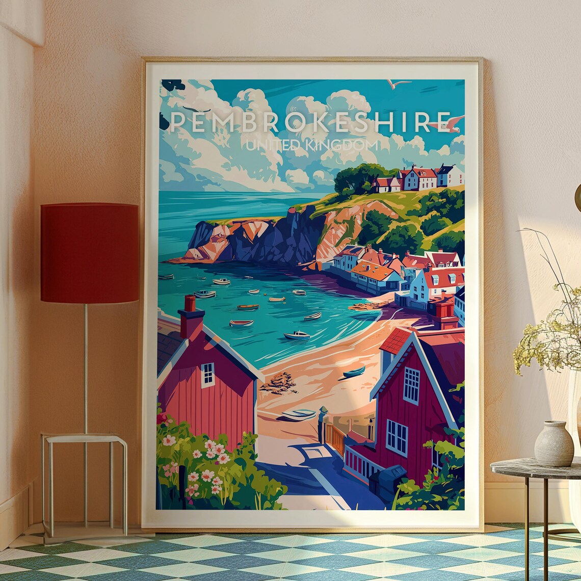 Pembrokeshire United Kingdom Coastal Village Harbor Beach Travel Poster - Image 2