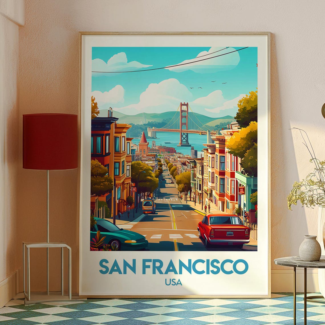 San Francisco USA Hillside Golden Gate Bridge Street View Poster - Image 2