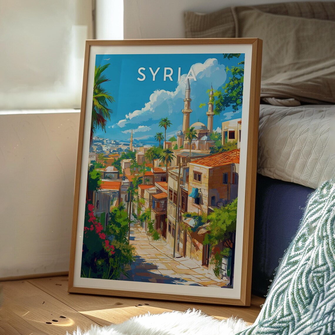Syria Middle East Old Town Street Mosque Minarets Travel Poster - Image 3