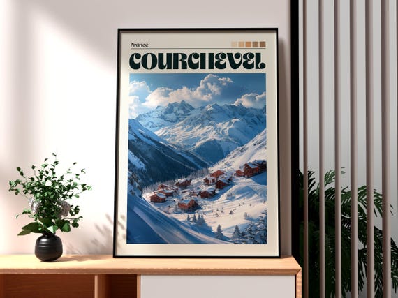 Courchevel Skiing Poster The Three Valleys French Alps France Ski Val Thorens Meribel Resort