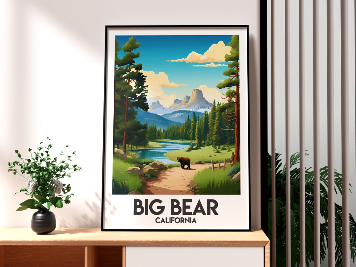 Big Bear California Pine Lake Wild Bear Forest Travel Poster