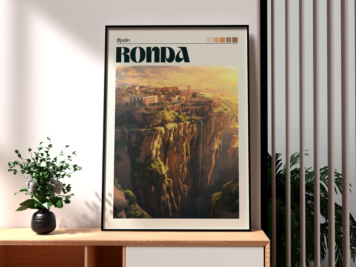 Ronda Spain Gorge Cliffside Old Town Golden Hour Travel Poster
