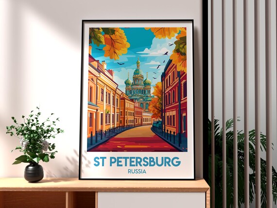 St Petersburg Russia Onion Dome Church Autumn Street Historic Travel Poster