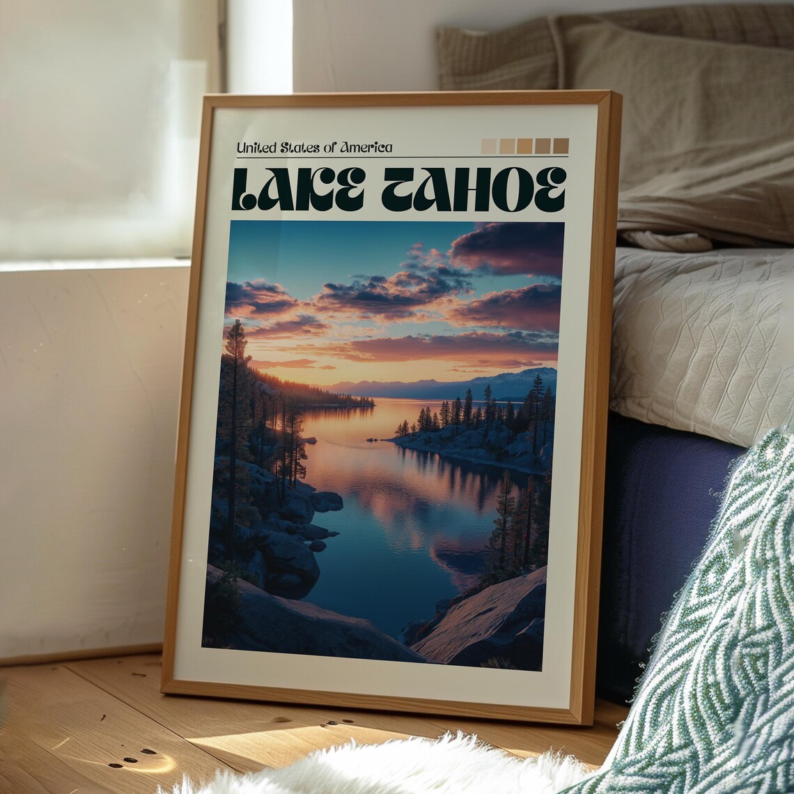 Lake Tahoe Sunset Mountains Lake Reflection United States Poster - Image 3