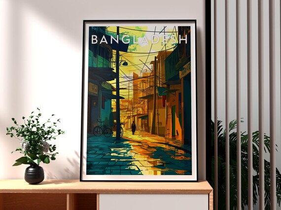 Bangladesh Moody Old Town Alley Sunset Street Scene Travel Poster