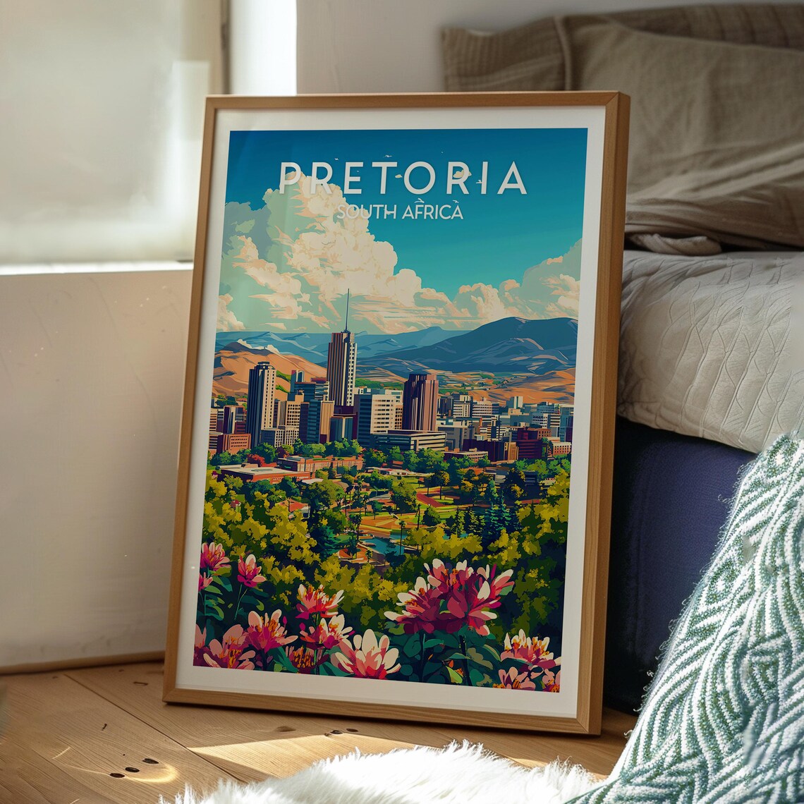 Pretoria South Africa City Skyline Jacaranda Blossom Spring Art Poster - Image 3