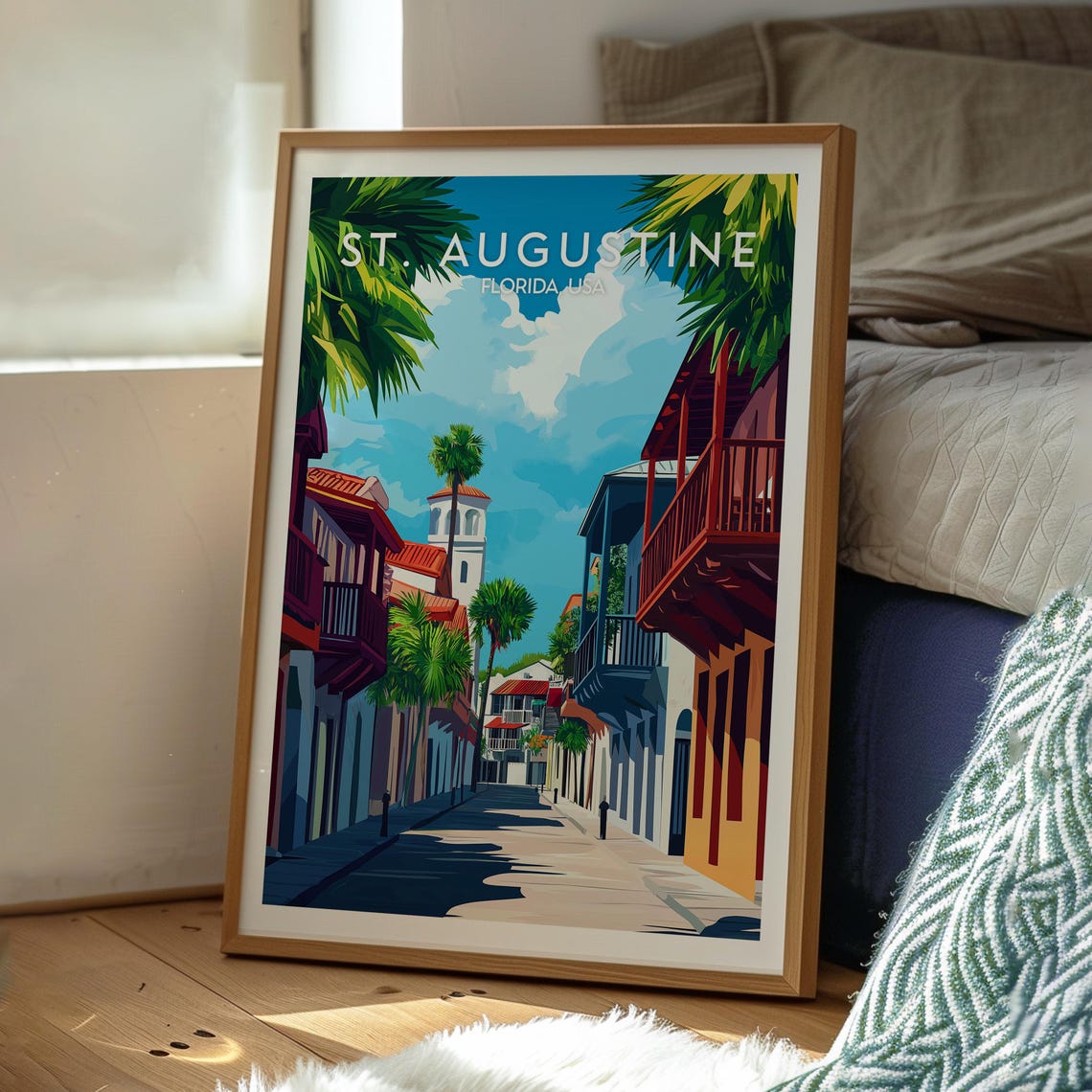 St Augustine Florida Spanish Colonial Street Palm Trees Travel Poster - Image 3