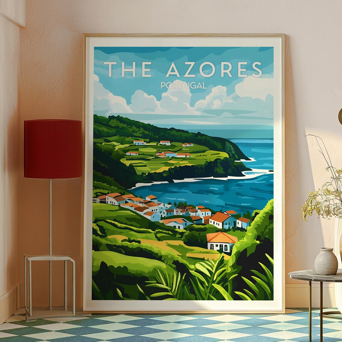 The Azores Portugal Lush Green Island Coastline Village Bay Poster - Image 2