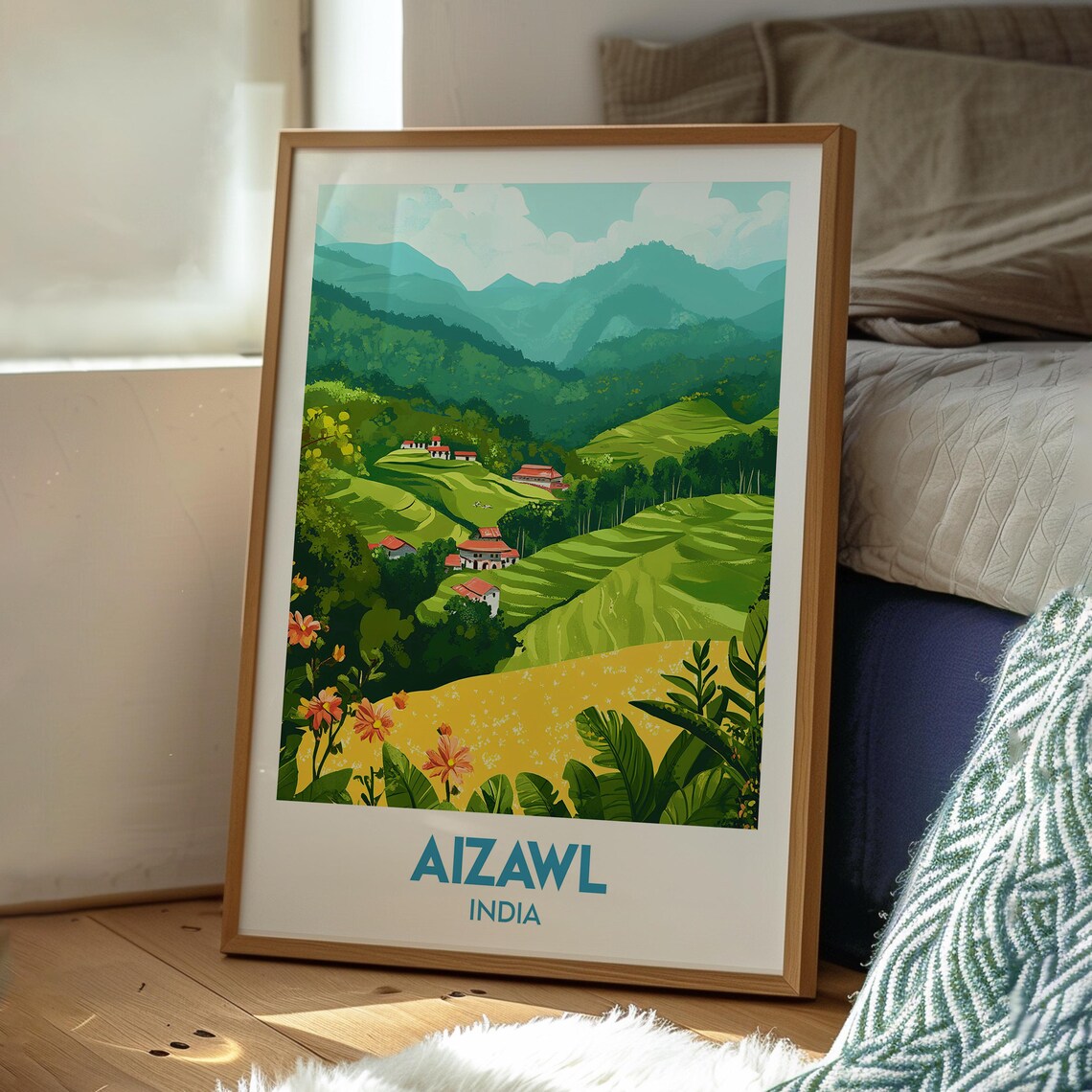 Aizawl India Lush Green Terraced Hills Mountain Travel Poster - Image 3