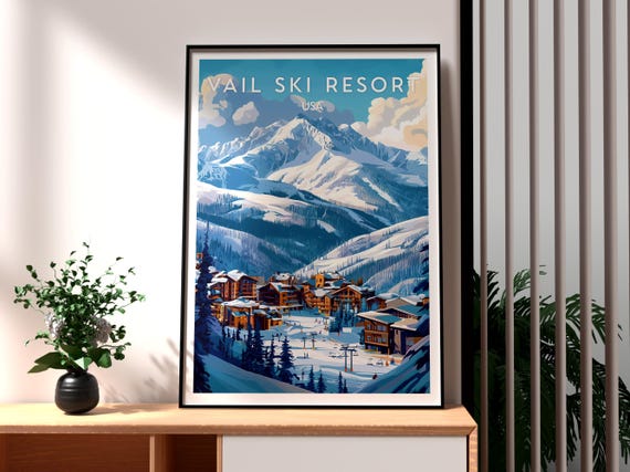 Vail Ski Resort Poster Wall Art Colorado Skiing Usa Gift For Lover Print
