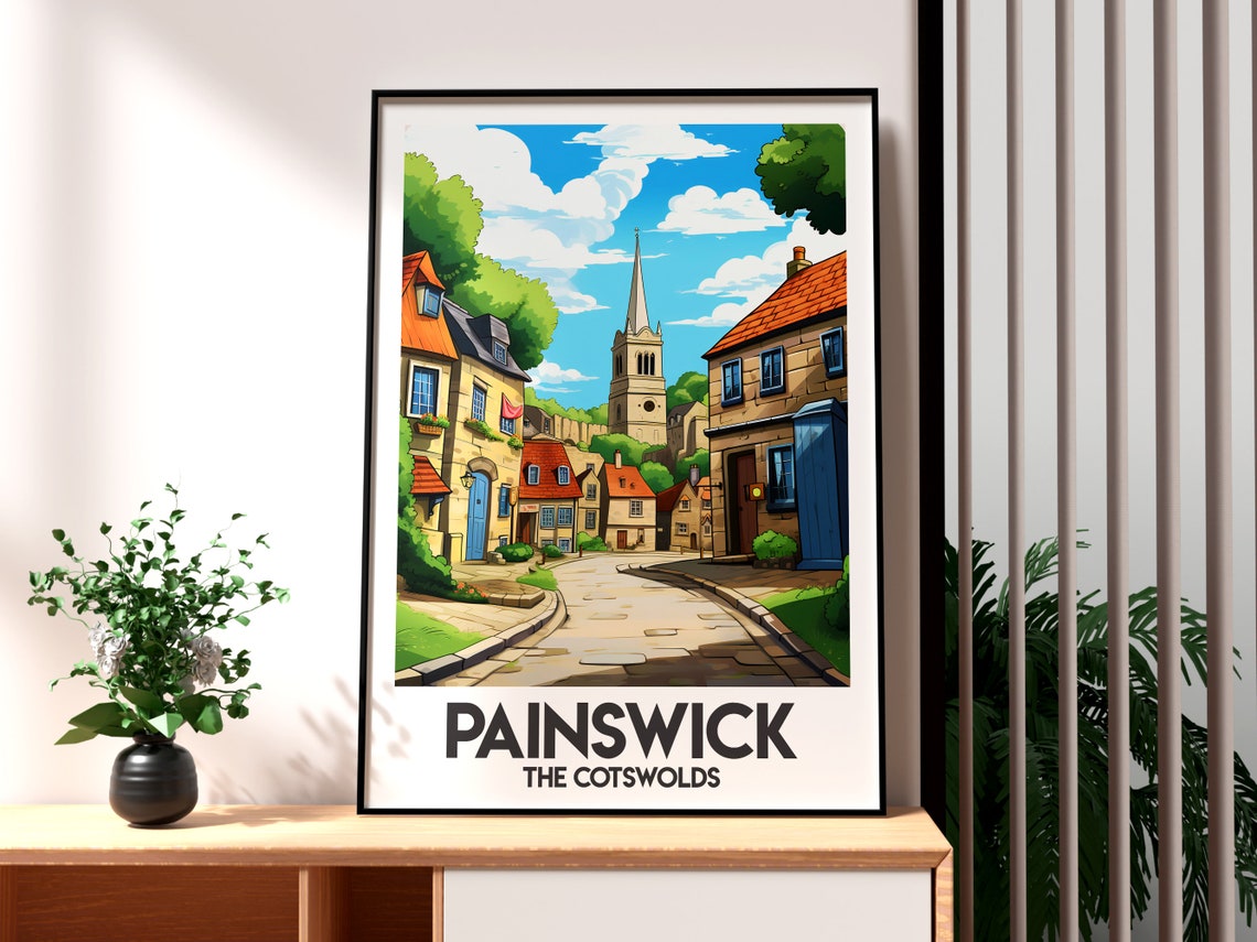 Painswick Cotswolds Stone Village Church Spire England Travel Poster