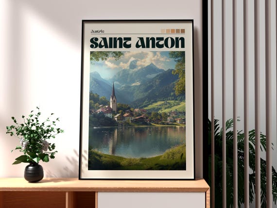 Saint Anton Am Arlberg Print Austria Wall Art Poster Skiing Travel Austrian Alps