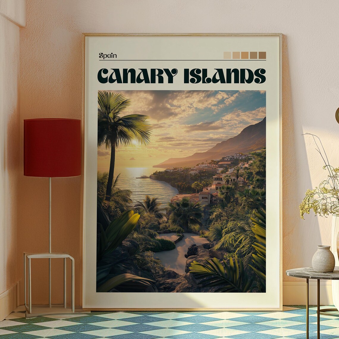 Canary Islands Spain Sunset Coast Palm Trees Holiday Travel Poster - Image 2