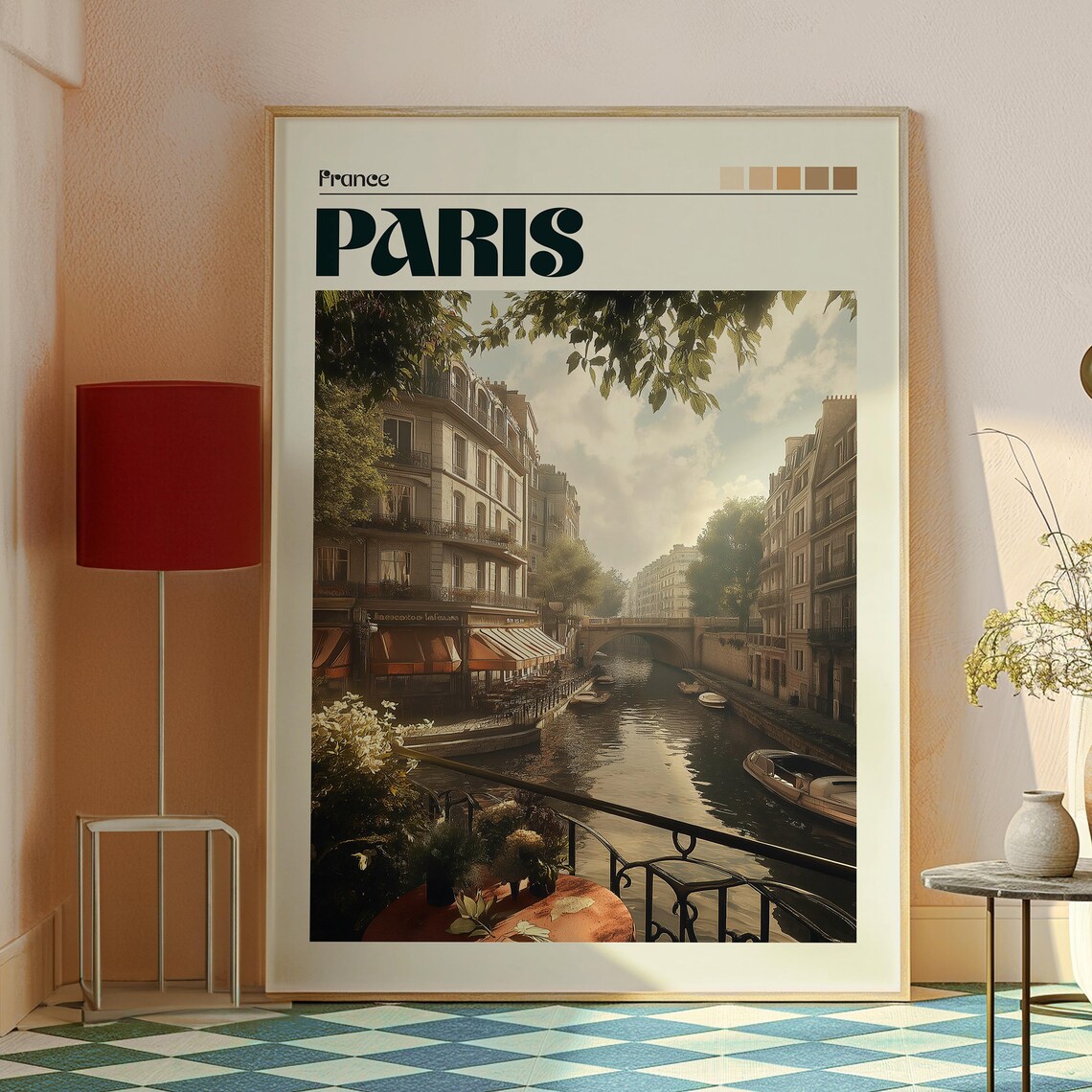 Paris France Canal Street Cafe Historic Buildings Sunny Travel Poster - Image 2