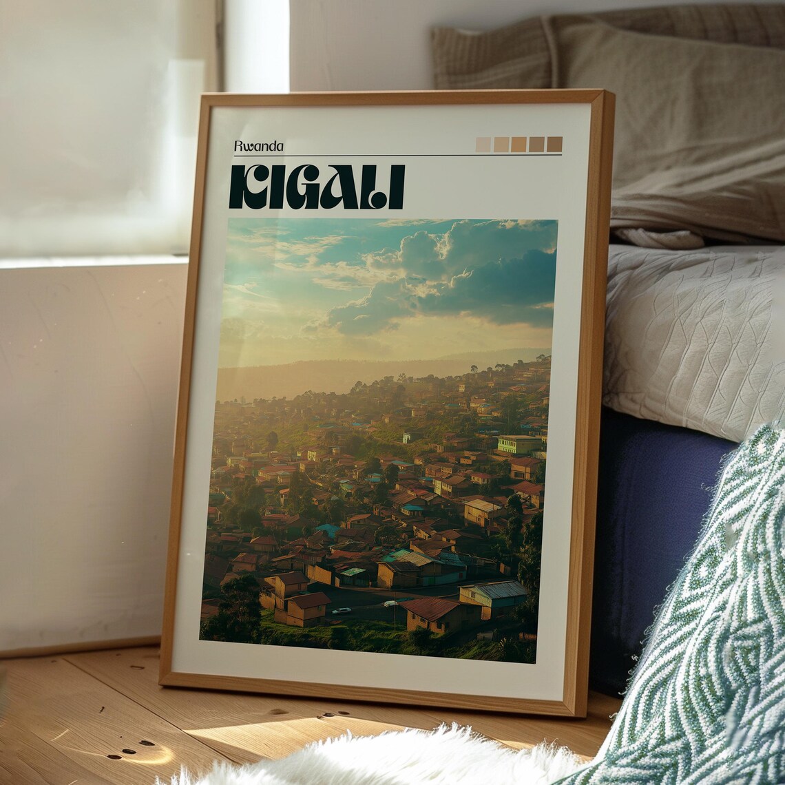 Kigali Rwanda Hillside City Golden Hour Vintage Travel Poster - Image 3