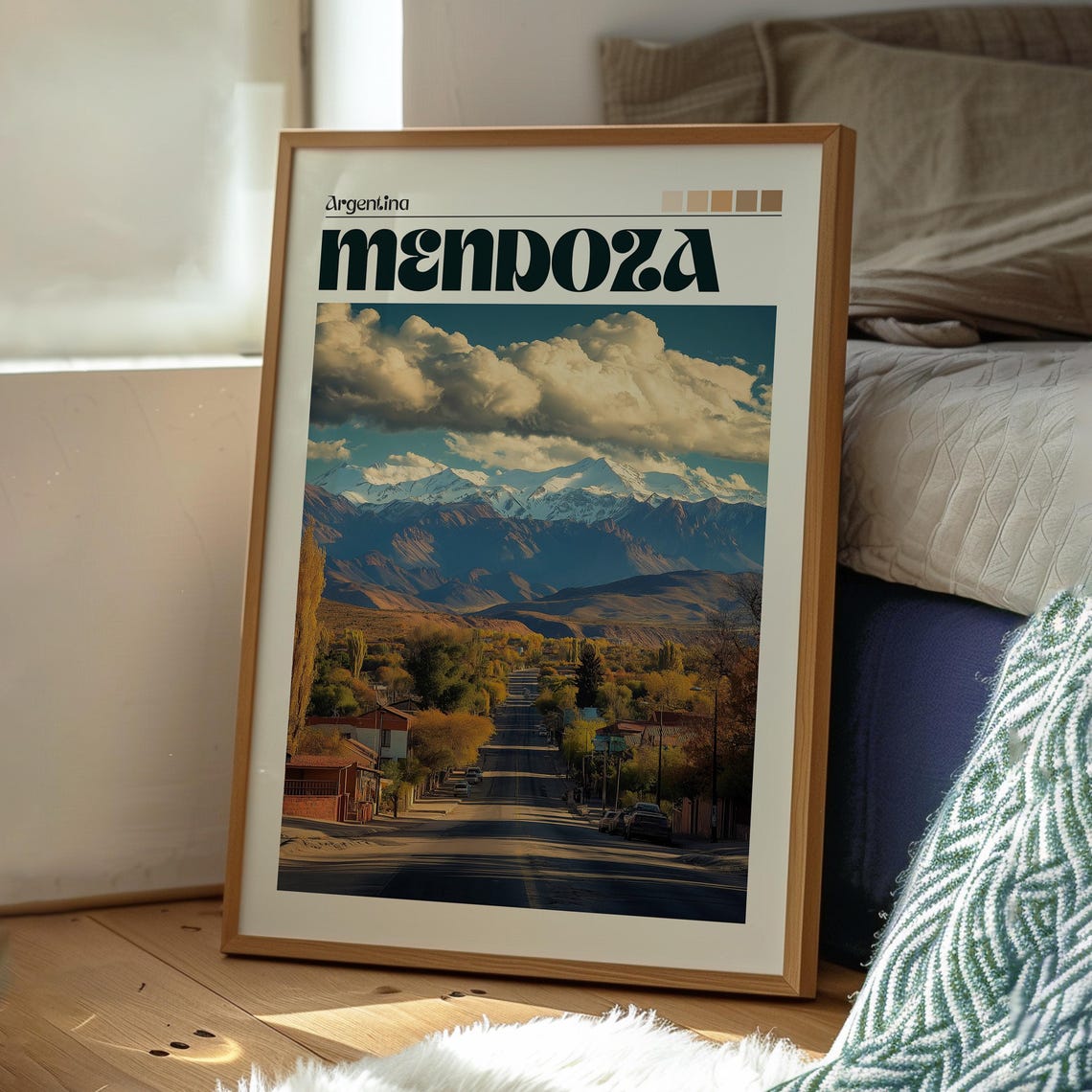 Mendoza Argentina Andean Street Snow Capped Mountains Poster - Image 3