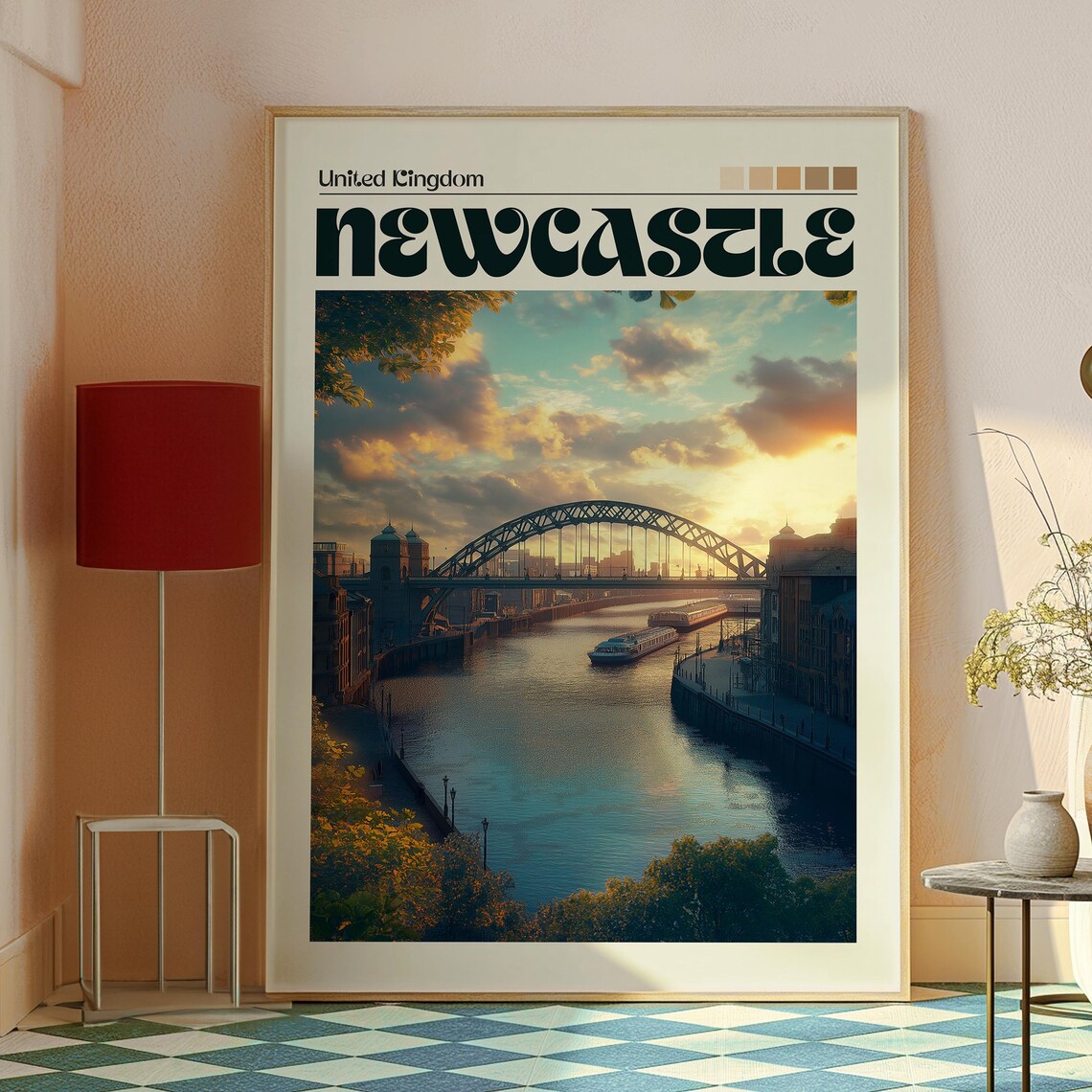 Newcastle UK Tyne Bridge River Sunset Quayside City Travel Poster - Image 2