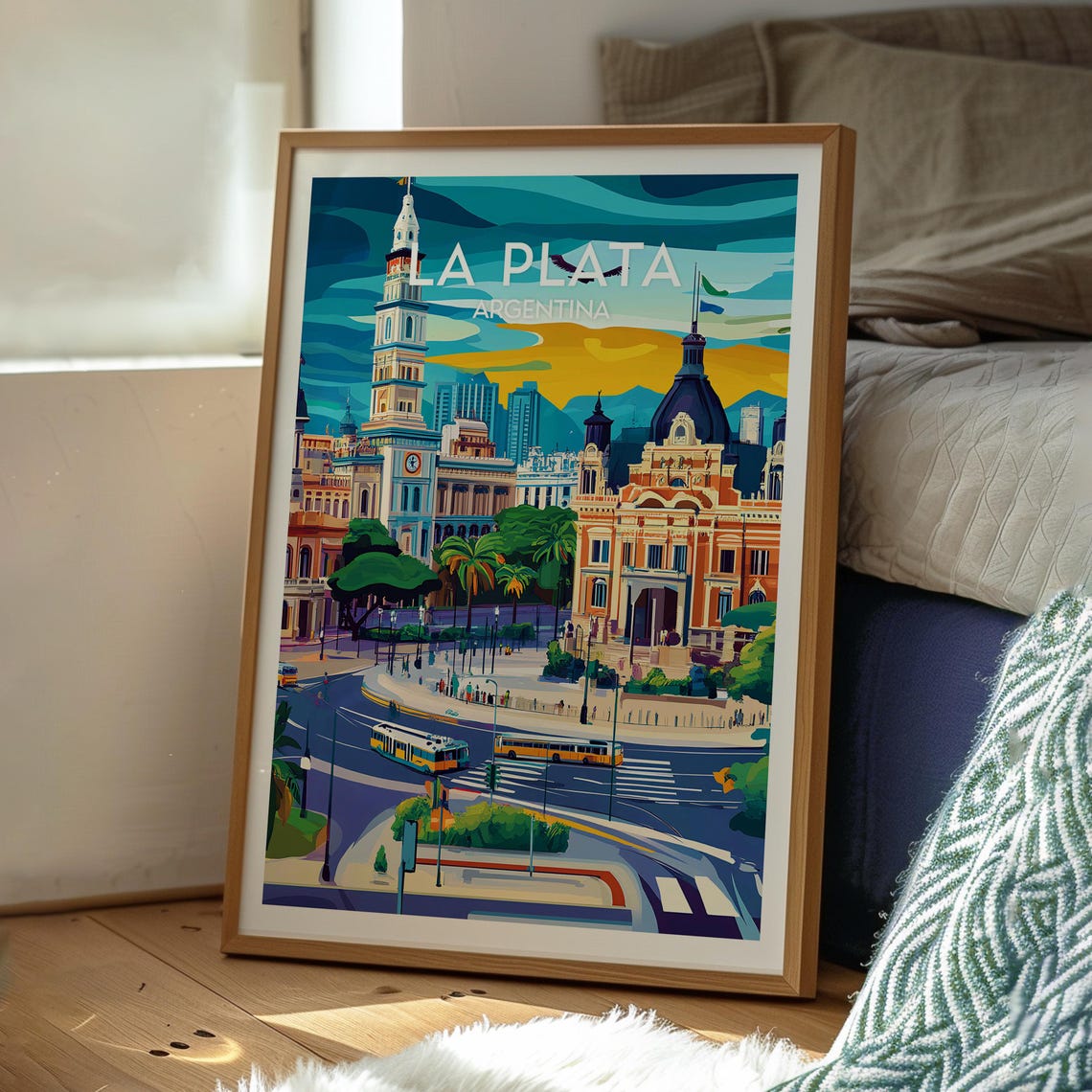 La Plata Argentina City Square Historic Sunset Travel Poster - Image 3