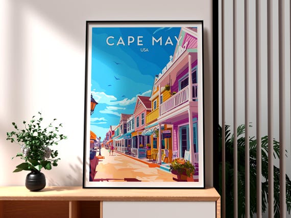 Cape May Print Usa Wall Art New Jersey Poster Gift For Traveller Peninsula Coast