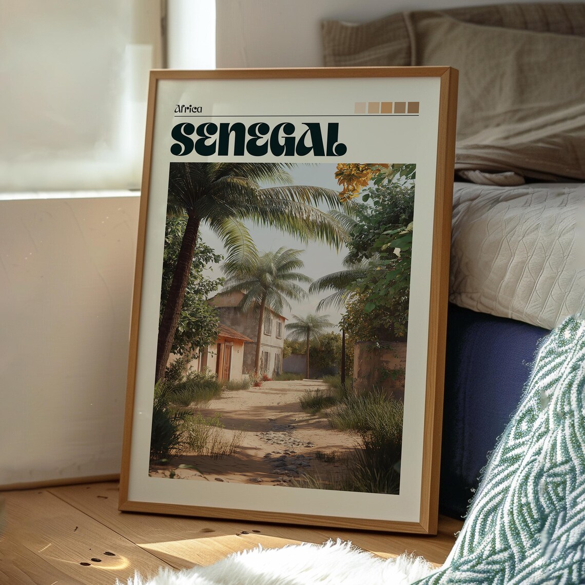 Senegal Africa Village Lane Palm Trees Vintage Travel Poster - Image 3