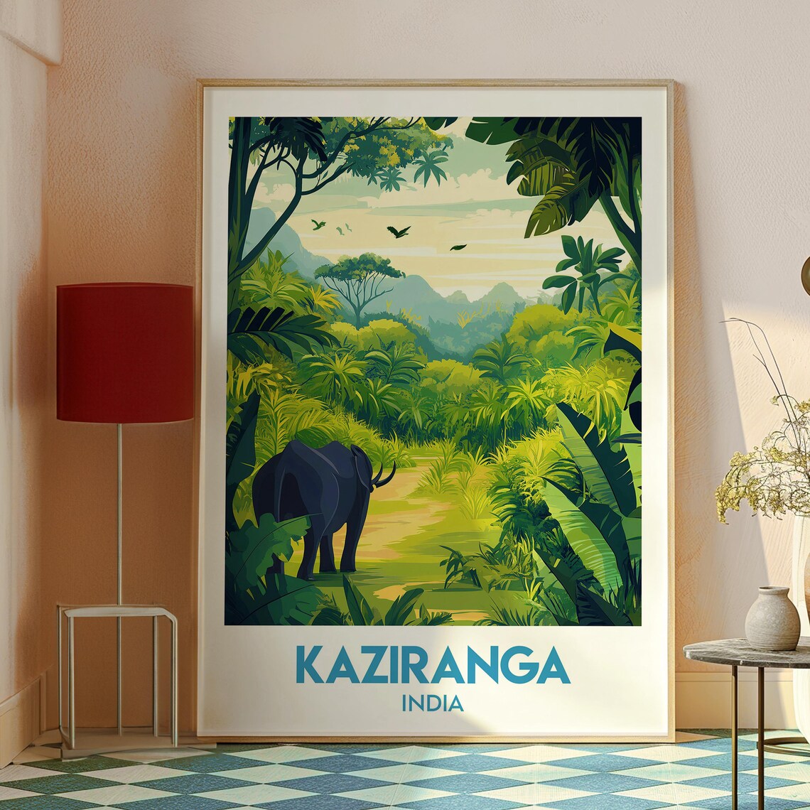 Kaziranga India Jungle Wildlife Illustration Travel Art Poster - Image 2