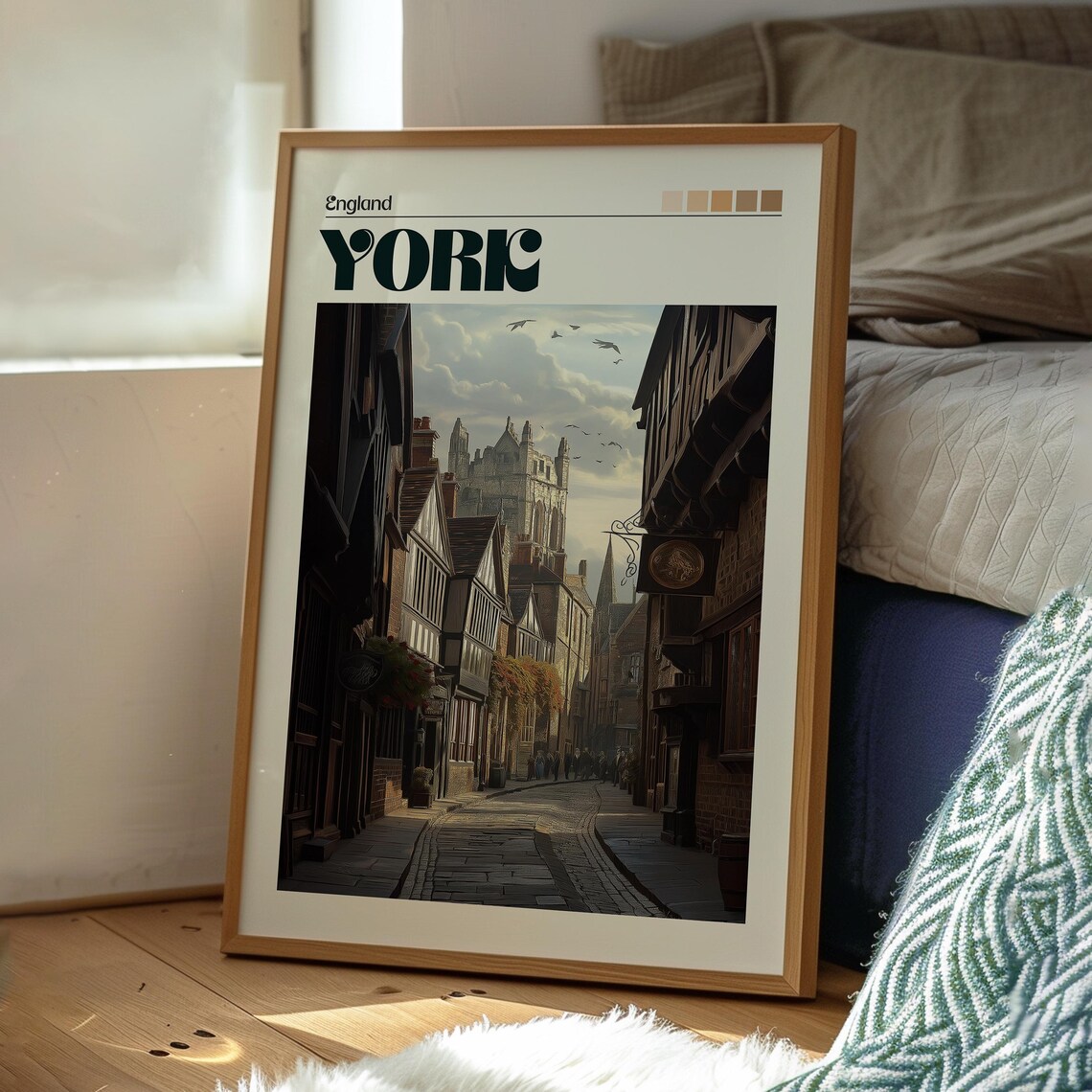 York England Historic Old Street Cathedral Gothic Town Travel Poster - Image 3
