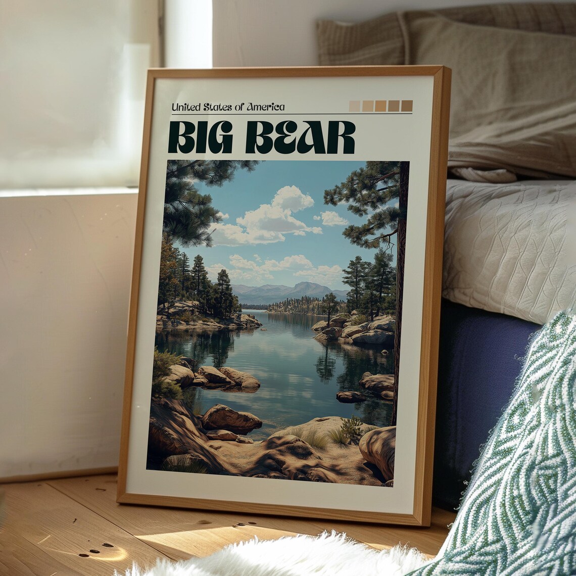 Big Bear California Lake Pine Forest Scene View Travel Poster - Image 3