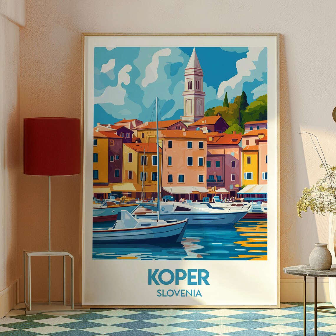 Koper Slovenia Sailboat Waterfront Church Tower Travel Poster - Image 2