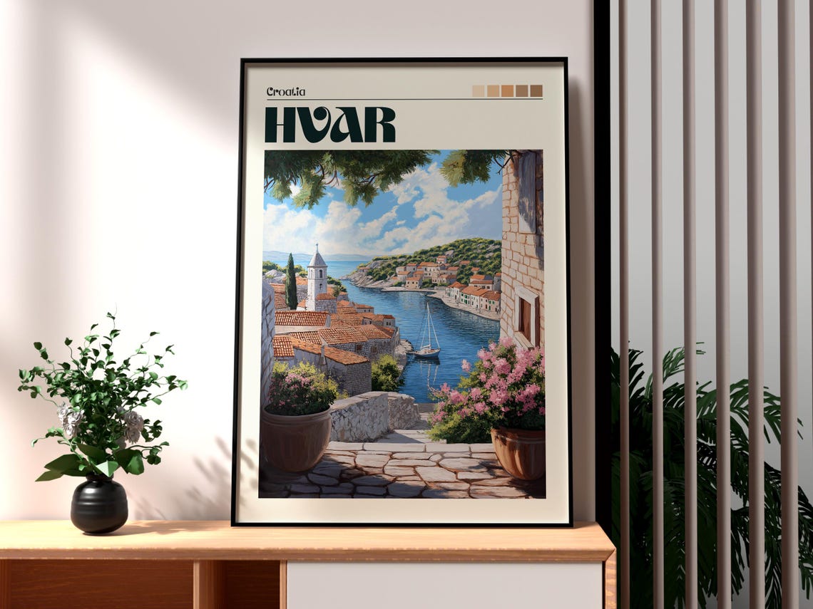 Hvar Croatia Travel Poster, Island Wall Art