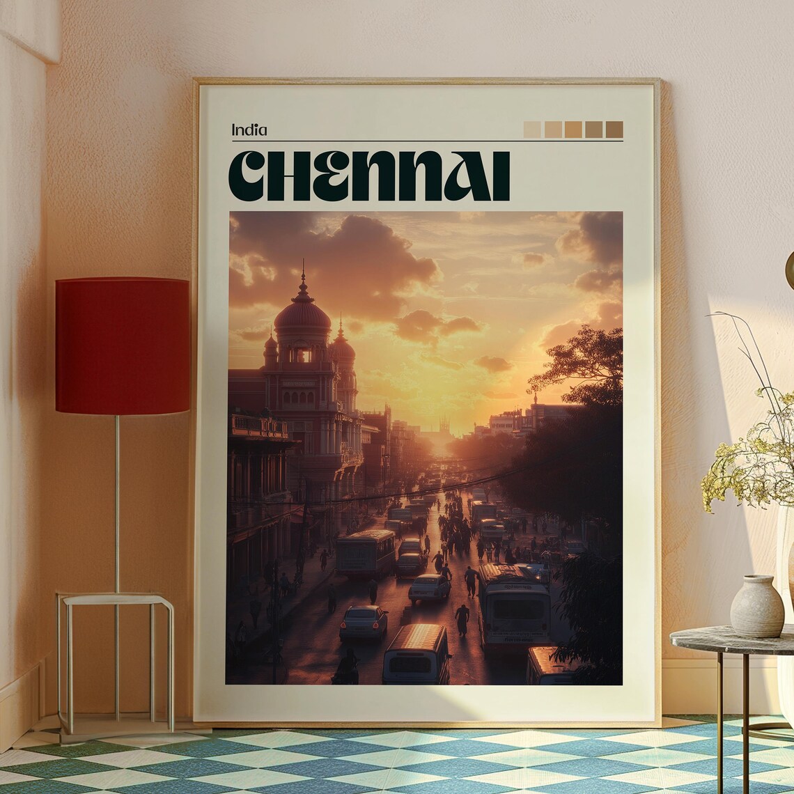 Chennai India Sunset City Street Domed Building Travel Poster - Image 2