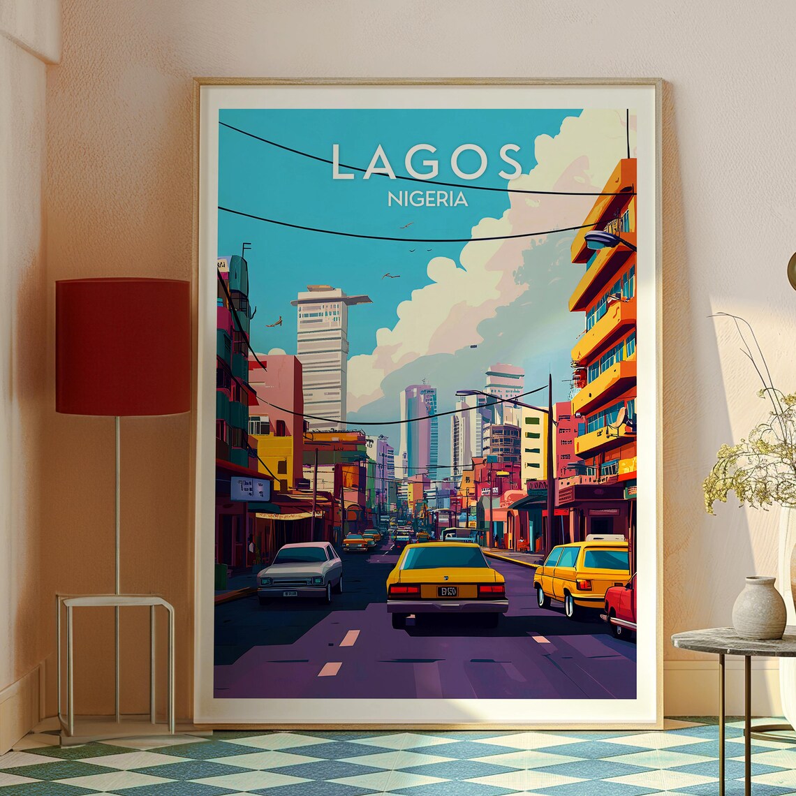 Lagos Nigeria City Street Yellow Taxis Skyline Urban Travel Poster - Image 2
